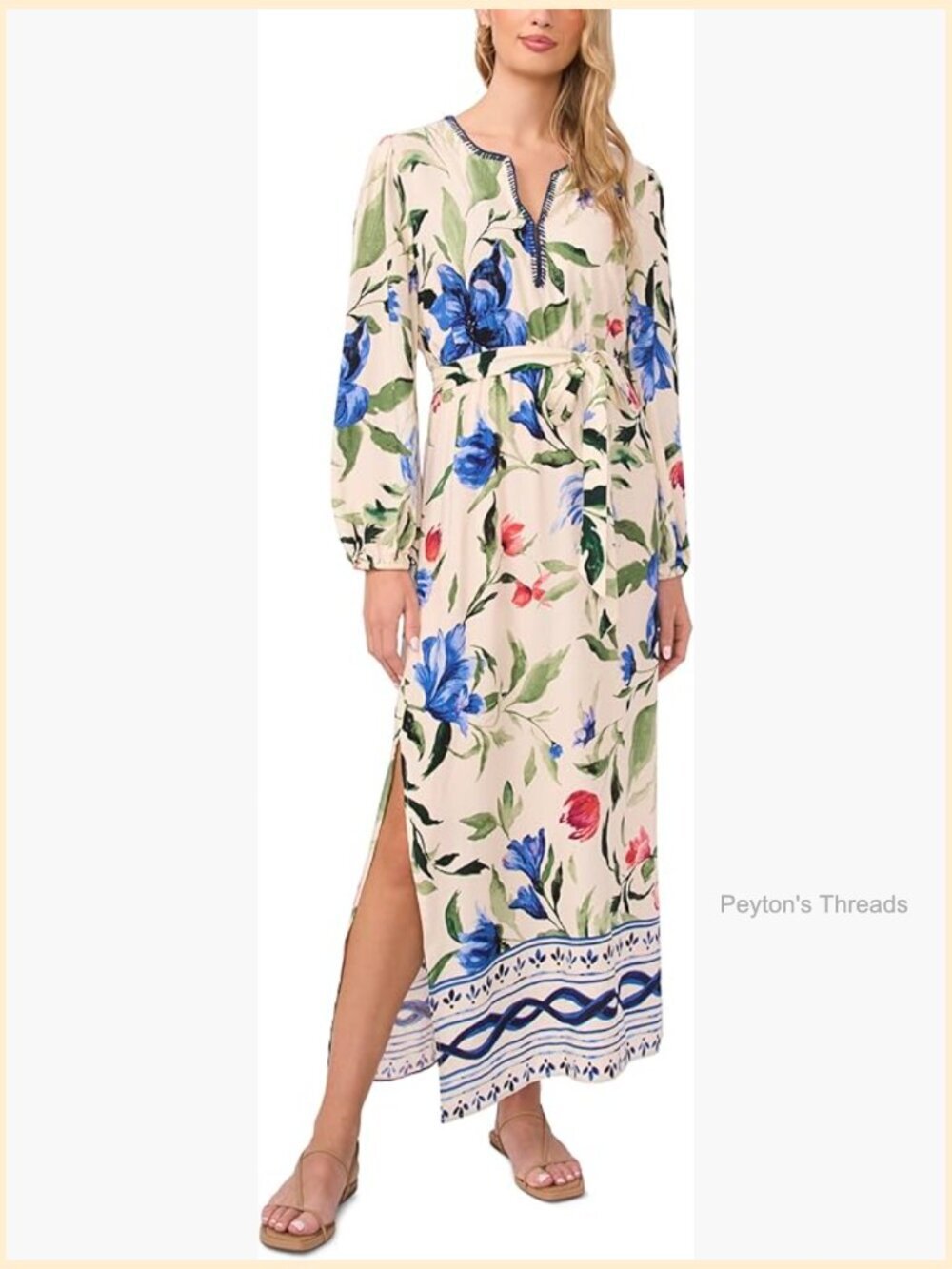 Double Side Slit V-Neck Long Sleeve Maxi Dress